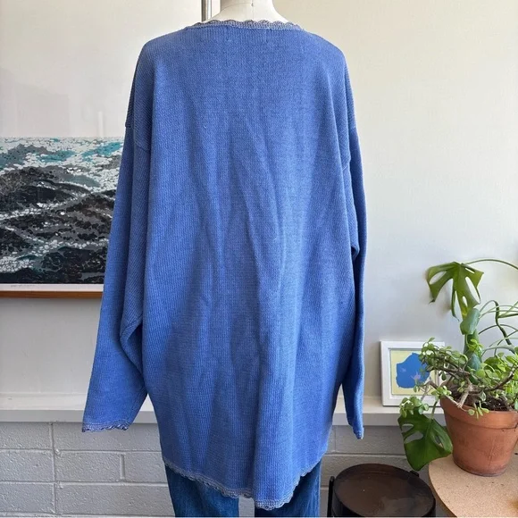 Extra Touch Women's Cardigan in Blue with Floral Embroidery - Picture 3 of 9